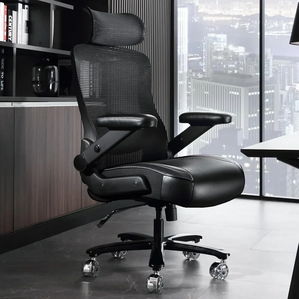 Ergonomic Mesh Desk Chair with Adjustable Lumbar Support Headrest 3D Flip Up Arms Metal Base