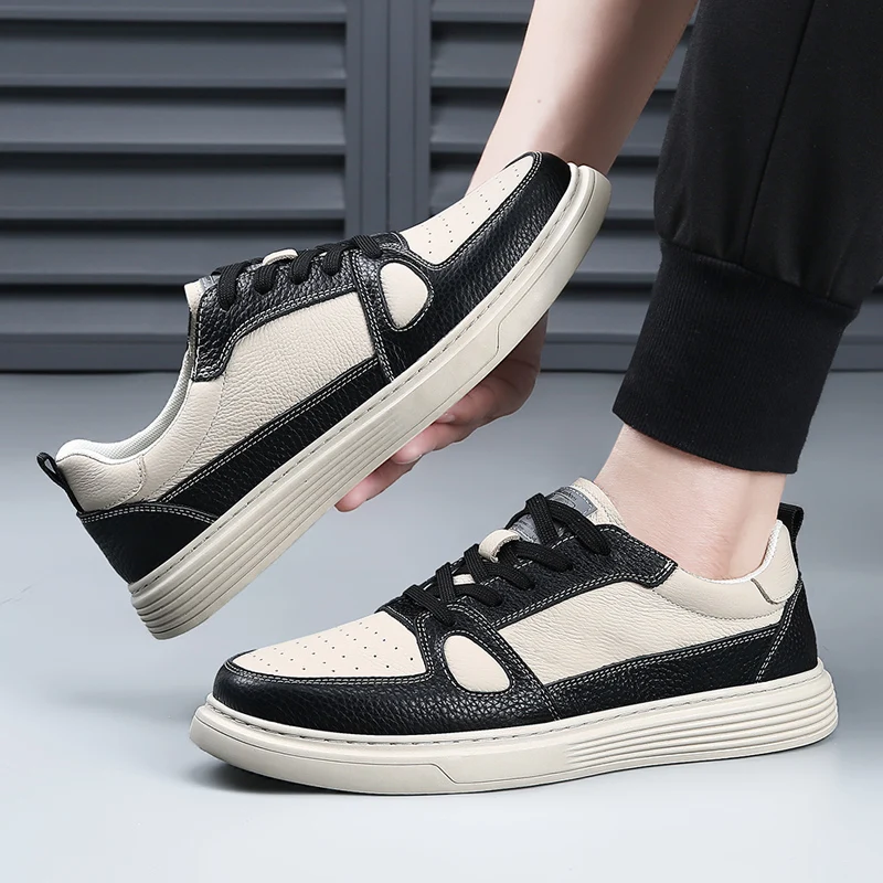 

DIMANYU Men's Sneakers 2026 New Spring Genuine Leather Casual Shoes For Men Color-Blocked Fashion Lace-Up Men's Training Shoes
