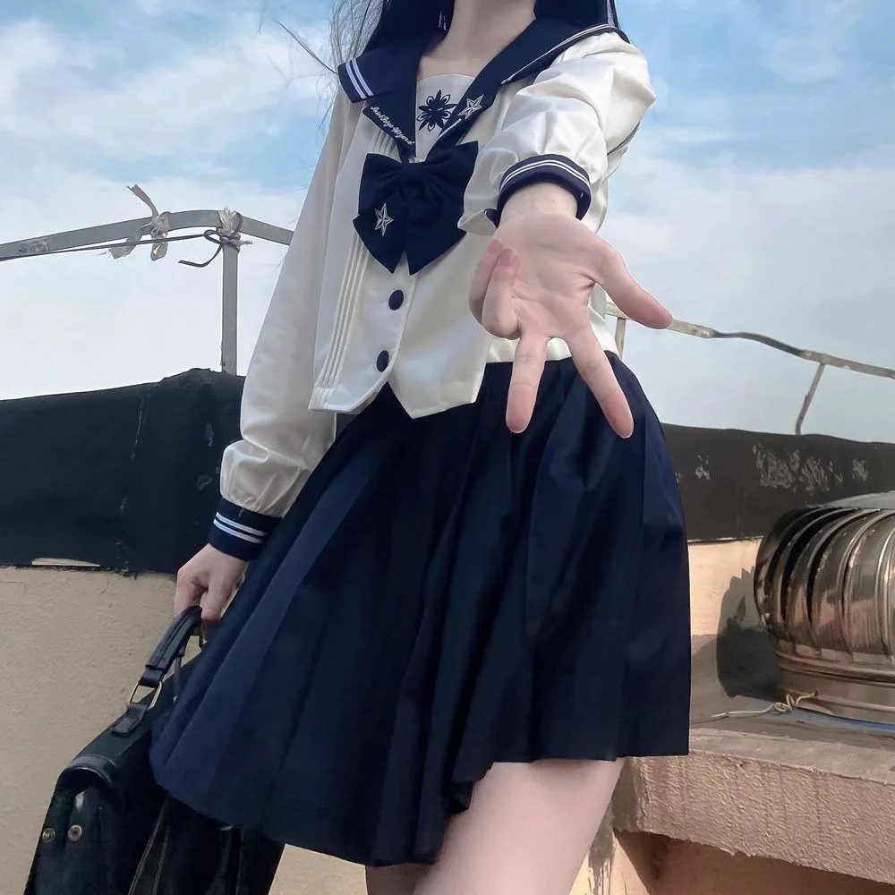 Japanischer und koreanischer Faltenrock-Anzug, College-Stil, Stickerei, JK-Uniform, Matrosenanzug, langärmelige Schuluniform, Frau und Mädchen