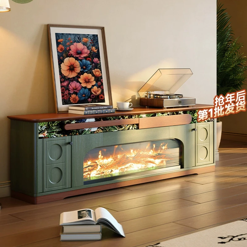 French retro solid wood fireplace cabinet household living room American electronic simulation flame fireplace