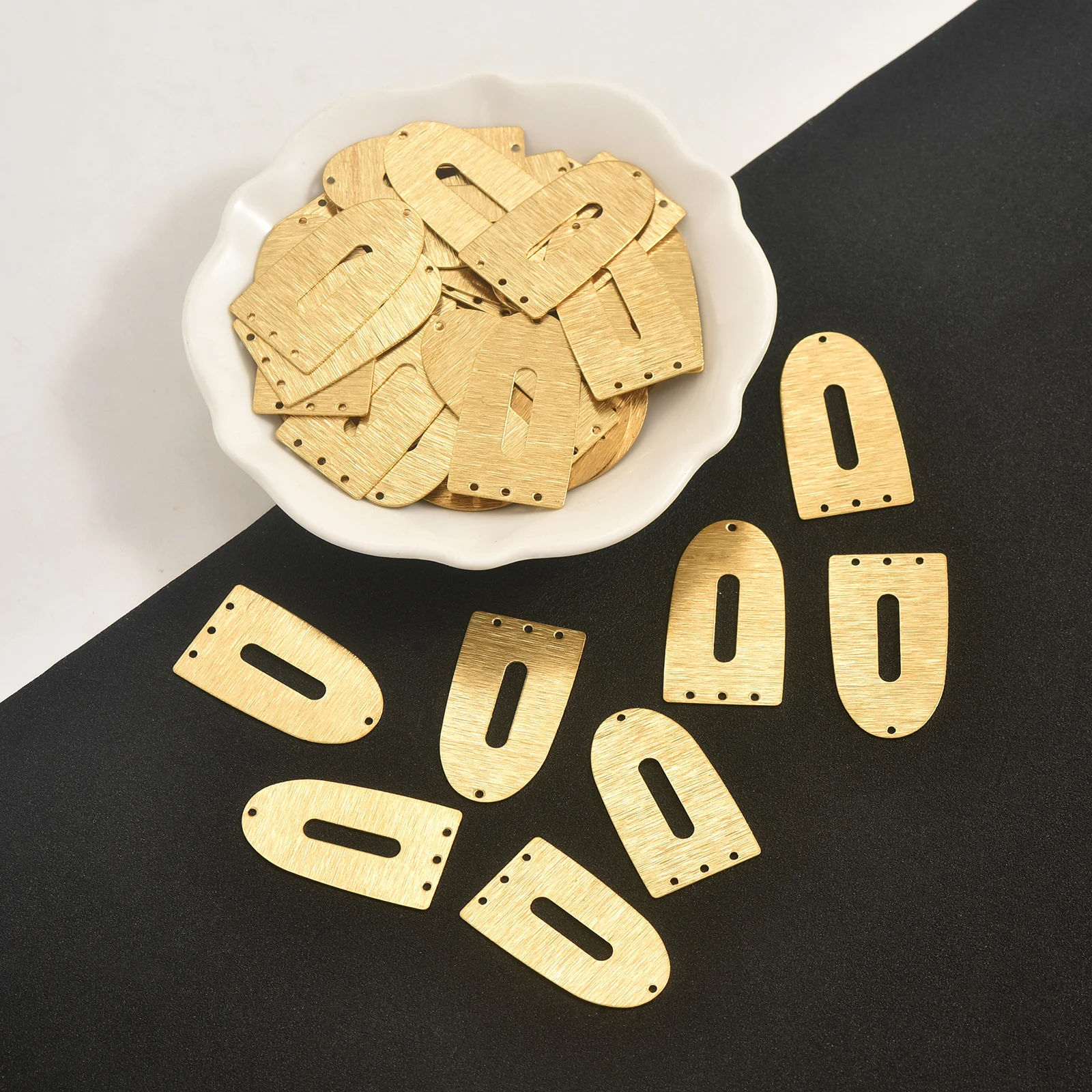 10pcs brass brushed textured porous arch earring connectors, D-shaped hollow dome handmade jewelry making components