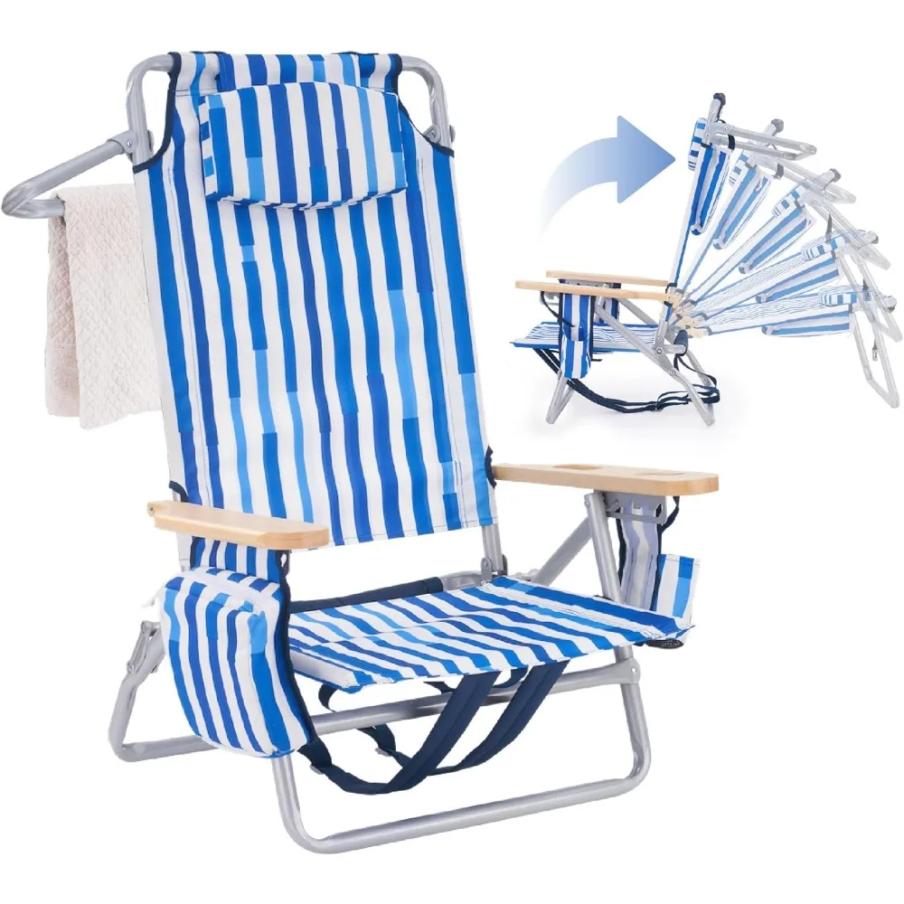 

Low Profile Reclining Beach Chair for Adults Supports 300lbs| Oversized Backpack Beach Chair with 5 Adjustable Positions for Out
