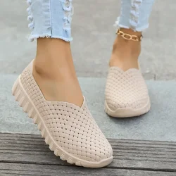 Womens Fashion Round Toe Casual Brand Designer Sports Shoes 2024Summer New Style PU Waterproof Daily Shopping Women's Flat Shoes