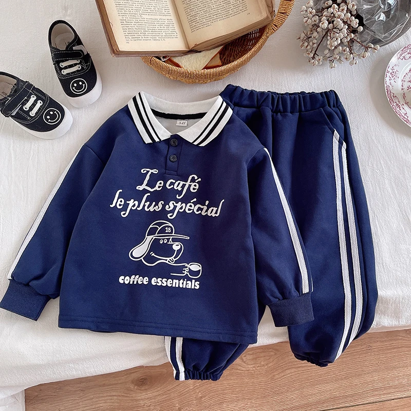 Kids Cartoon Polo Collar 2Pcs Spring Autumn Tracksuit 5