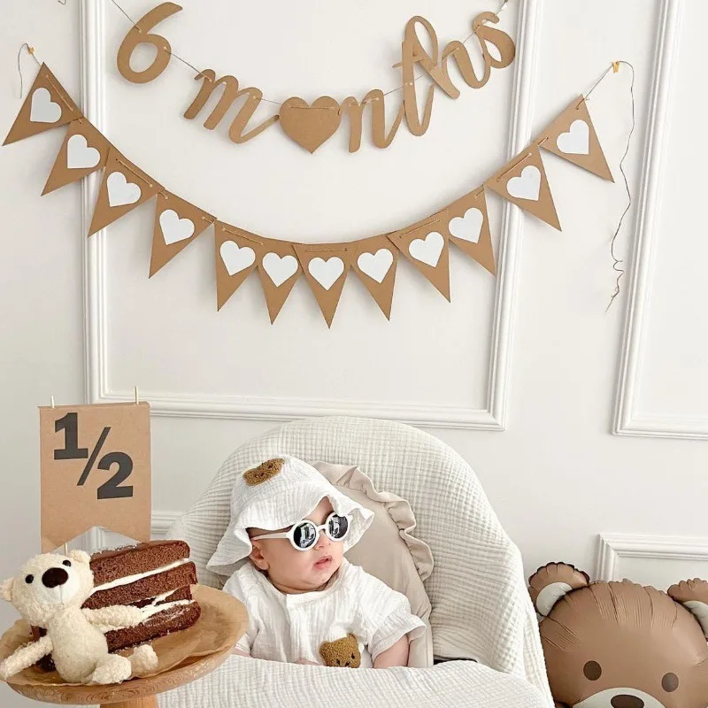 Kraft Paper 2/1 Half Year Old Letter 6 Month Birthday Party Decoration Flag Baby\'s First Year Photo Prop Background Wall