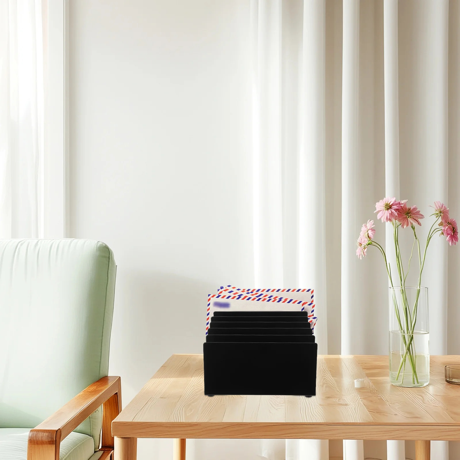 

Black Metal Mail Holder Desktop Letter Organizer Multi-Function Document File Stand Office Home Storage Metal Mail Organizer