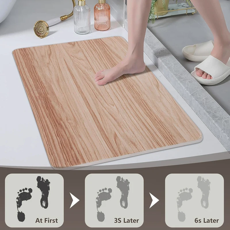 Stone Bath Mat Fast Drying Shower Mat Wood Grain Style Natural Bathroom Rug 100% Diatomaceous Earth Foot Mats Bath Decoration