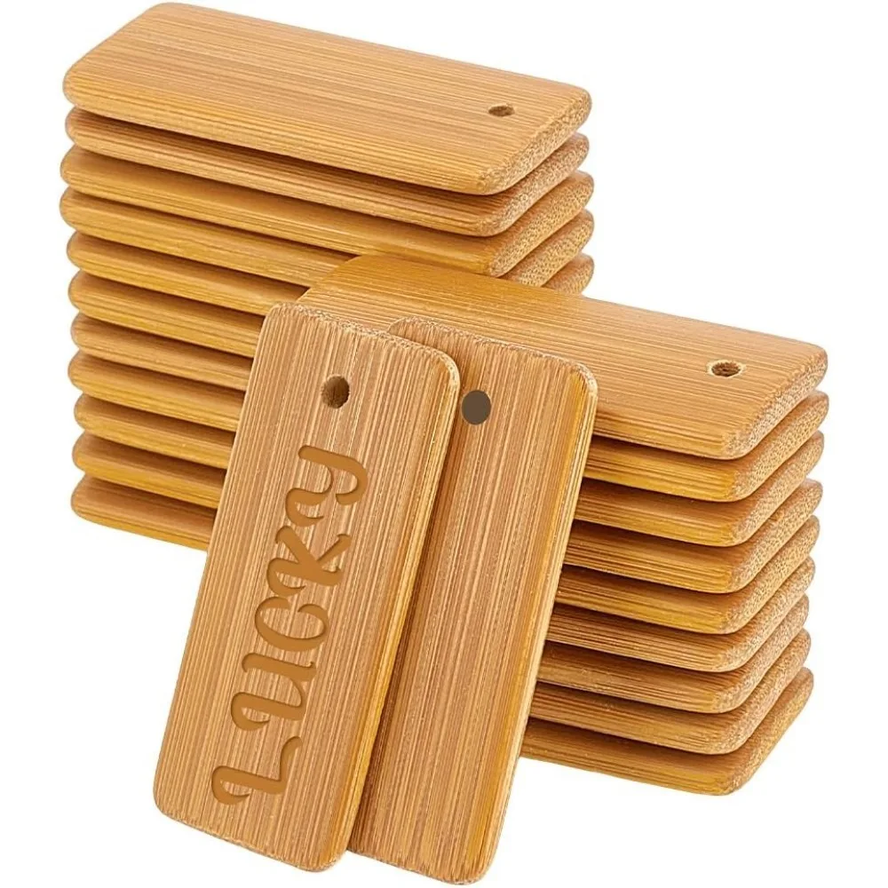 Wooden Tags Key Ring Blanks Rectangle Engraving Blanks Natural Wood Key Ring Tag for Keychain Wine Bottle