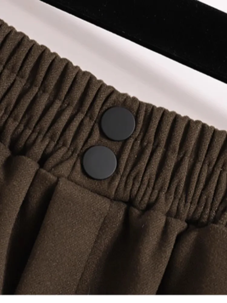 S-3XL المتضخم مرونة الخصر السراويل الصوفية لخريف شتاء 2025 جديد فضفاض واسعة الساق السراويل السيدات عادية ألف خط سراويل قصيرة