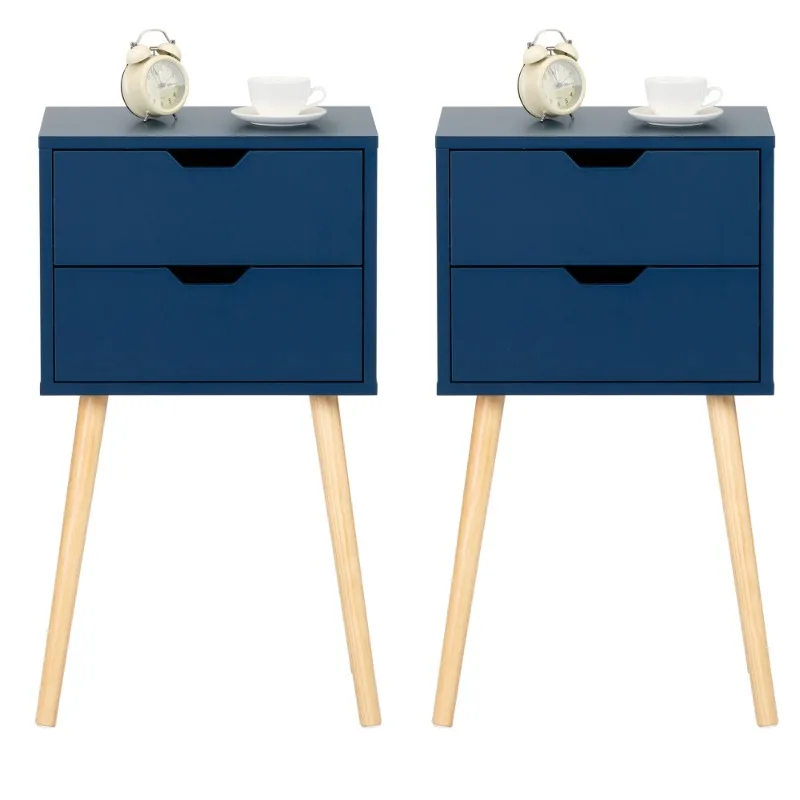 

Set of 2 Nightstand with 2 Drawers, Bedside Tables with Solid Wood Legs and Storage, End Table, Side Table, Bedside Furniture