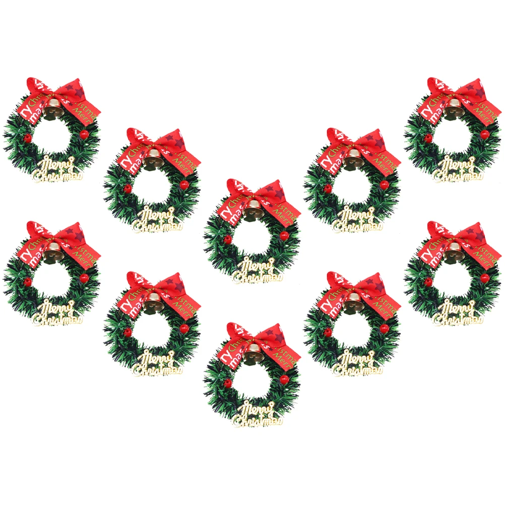 

10 Pcs Mini Christmas Wreath Decorations Green Artificial Xmas Tree Window Craft Party Winter Holiday Season