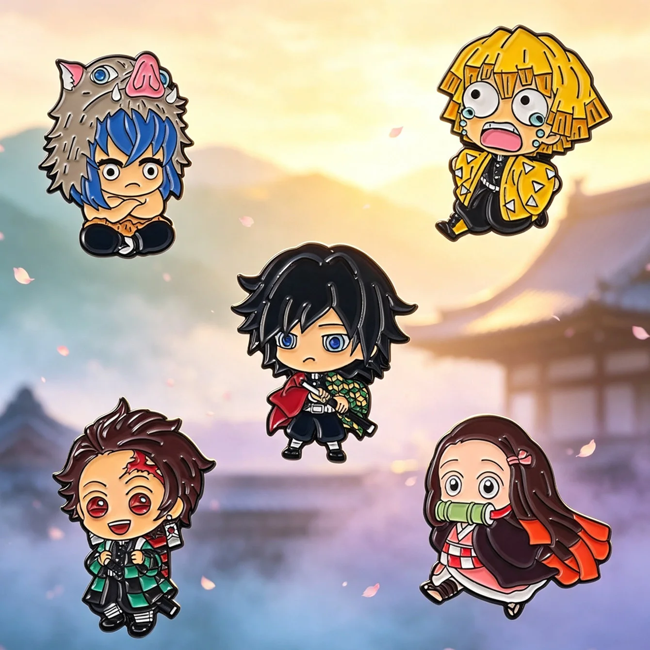 Ensemble d'emblèmes décoratifs en métal avec personnages de dessins animés Chibi mignons, accessoires d'ornement Kawaii pour sac à dos, veste, tenue quotidienne assortie