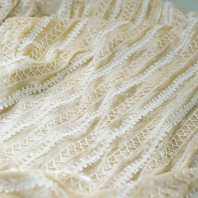 Multicolor Lace Stripe Milk Fleece Autumn Winter Curtain Fabric Stretch Draping Texture Formal Designer High-Quality Material