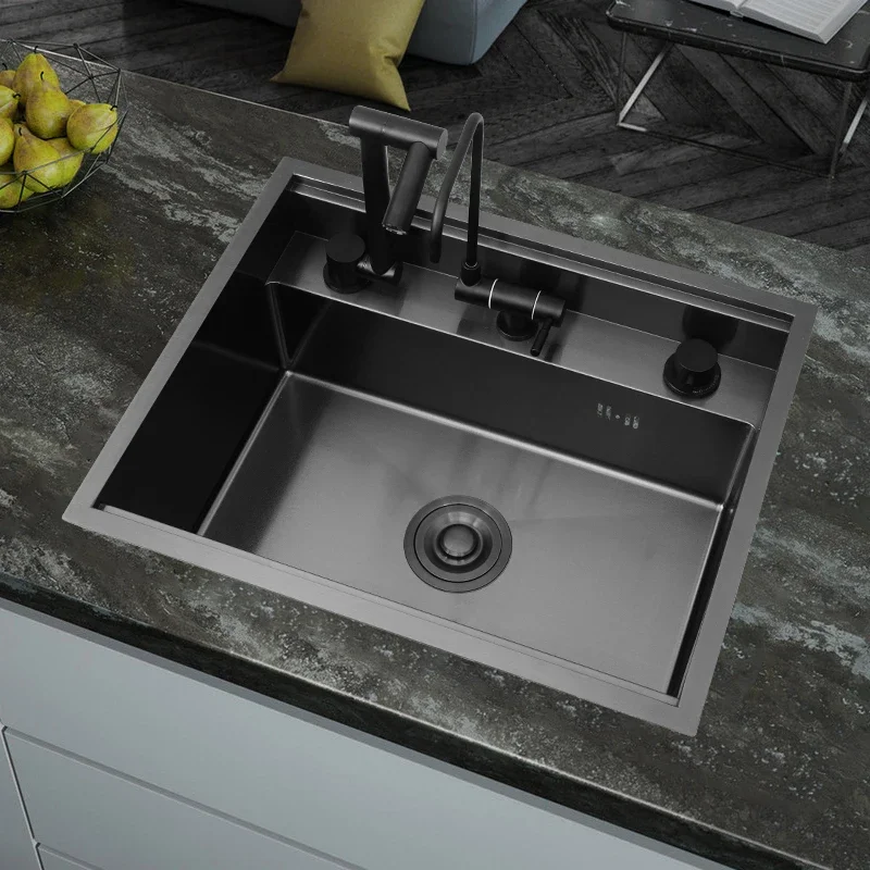 Hidden Sink Nano Black Stainless Steel  Mini Small Single Slot with Cover