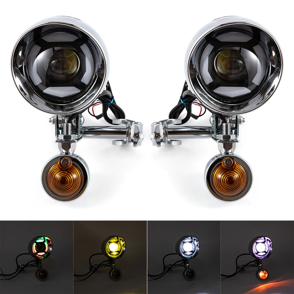 

1 Set Universal Motorcycle Turn Signal Light Front Fog Driving Spot Lamp With Bar Bracket For Harley Honda Shadow Cafe Racer