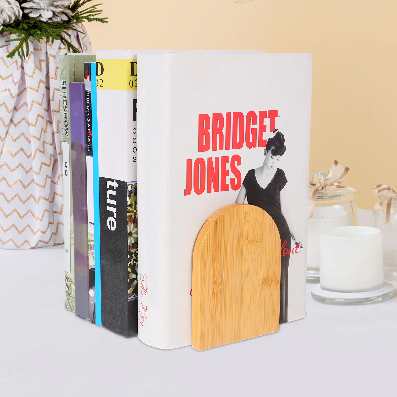 

2Pcs Decorative Bamboo Bookends Creative Book Holder Office Study Supplies Multifunction Organizer Book Ends for Shelves