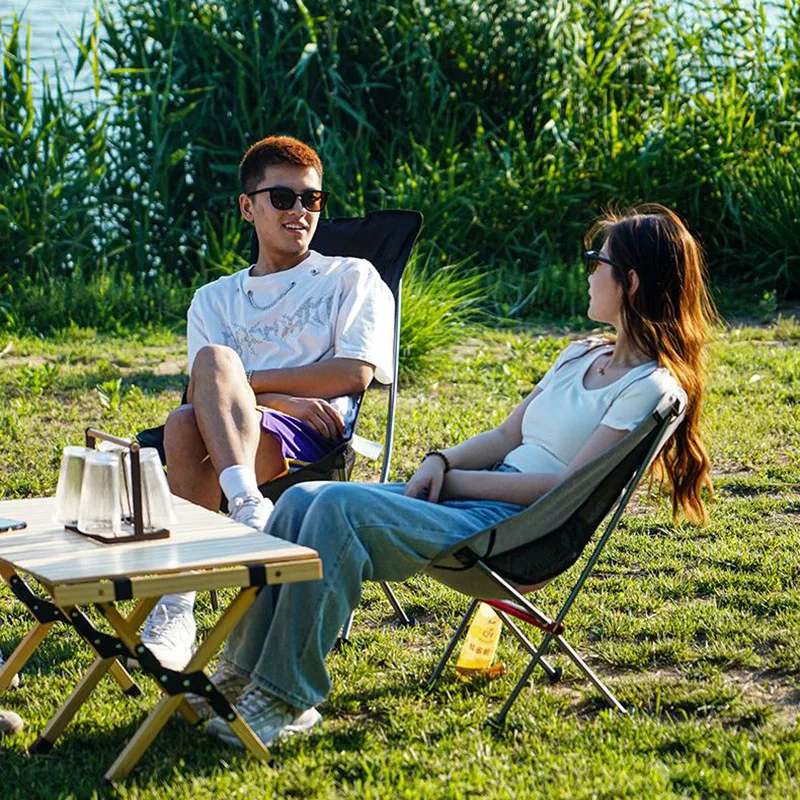 

2025 Outdoor Folding Chair Ultralight Aluminum Moon Chair Picnic Beach Fishing Chairs Garden Seat Portable Hiking Camping Chair