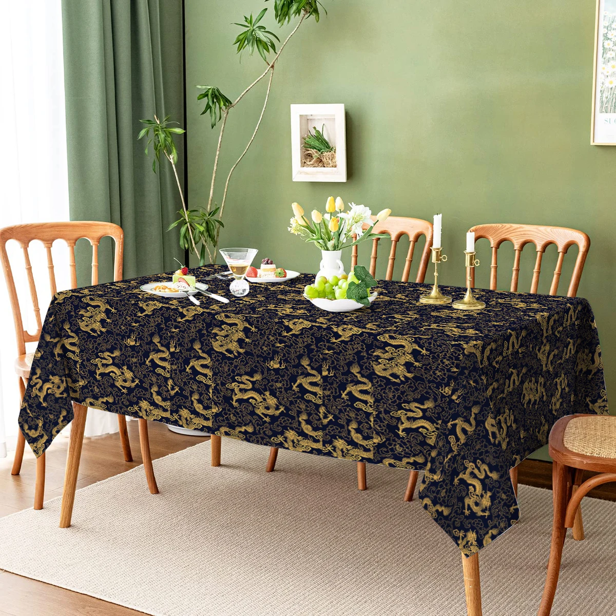 Chinese Dragon Cloud Household Anti-fouling Tablecloth Rectangular Coffee Table Waterproof and Oil-proof Fabric Mantel Mesa
