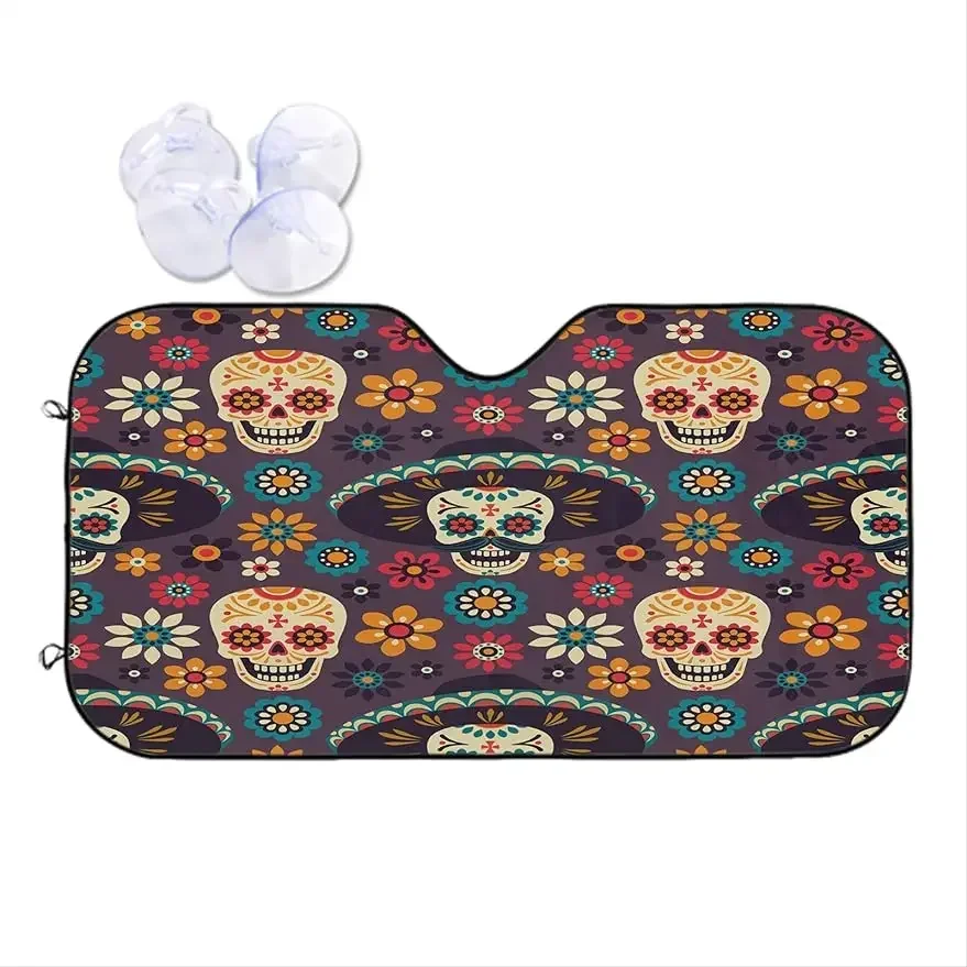 

Calaveras mexicanas, esqueleto Floral del Día de los Muertos, ventana delantera, parabrisas de coche, bloques de parasol, rayos