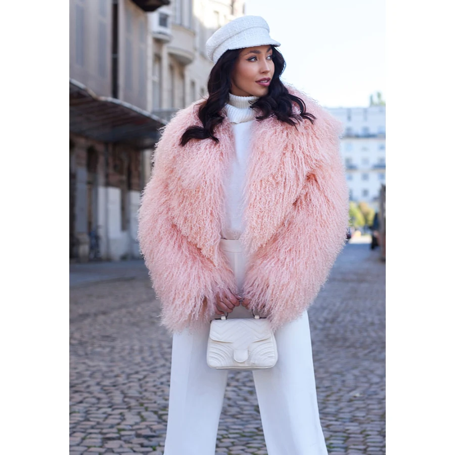 Women Sheepskin Coat Winter Real Mongolian Sheep Fur Coat Short Pink Natural Fur Jacket Luxury New Arrivals