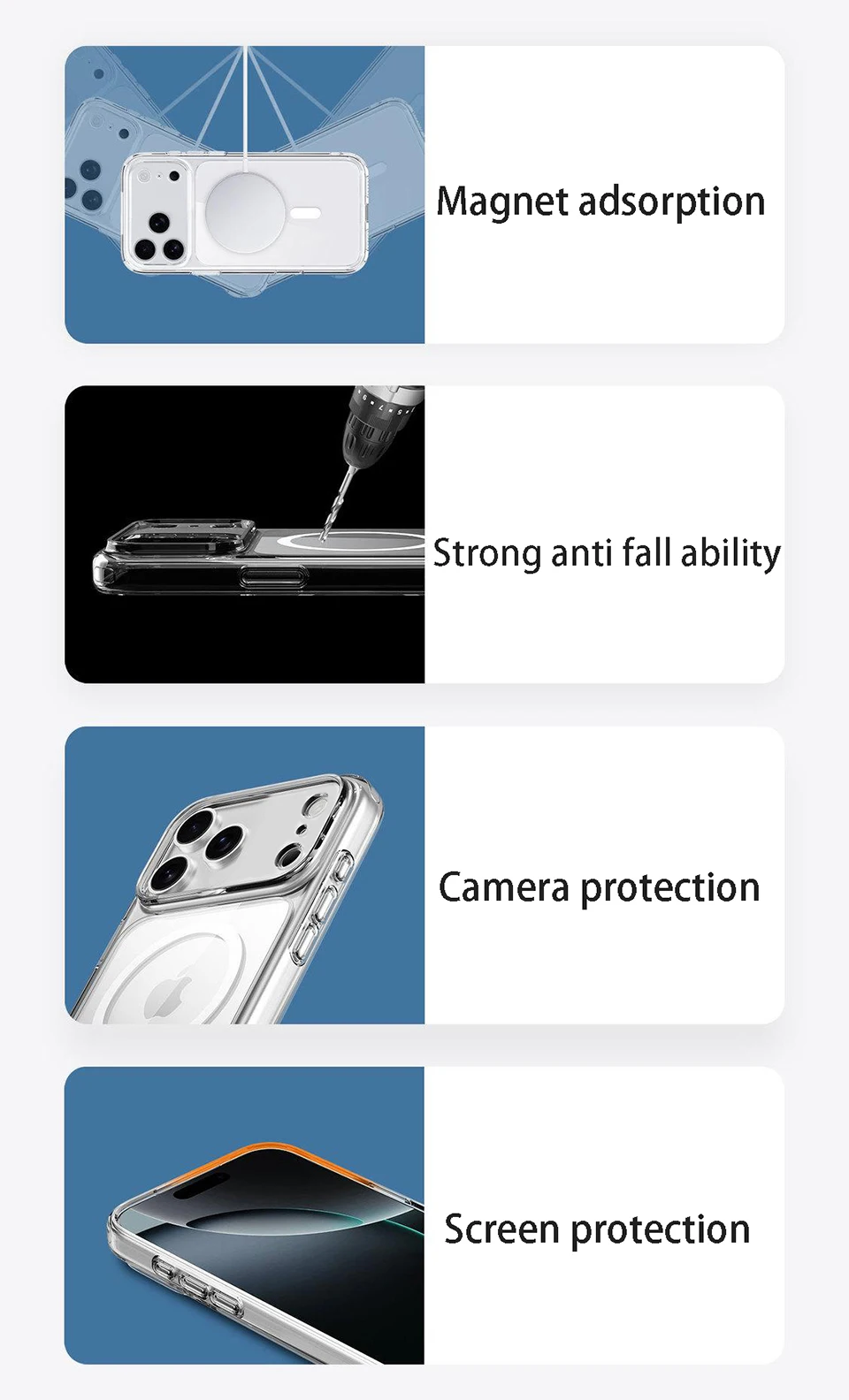 Magnetische Handyhülle für iPhone 18 17 16 15 14 13 12 11 Pro Max Plus, kabelloses Laden für Magsafe, transparente Hülle, Anti-Vergilbung – Detail 3