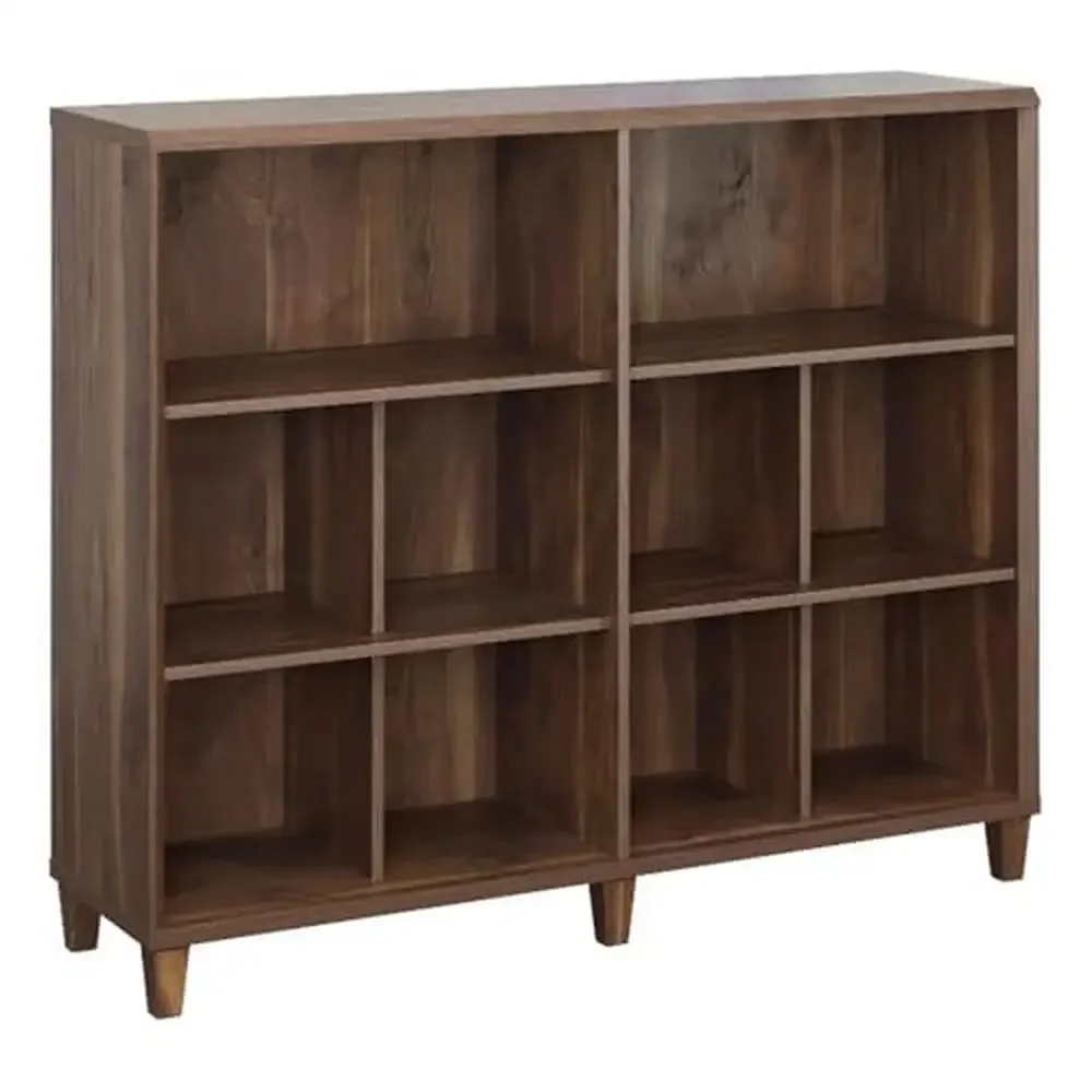 Modern Bookshelf with Cubby Storage Grand Walnut Finish Durable Engineered Wood