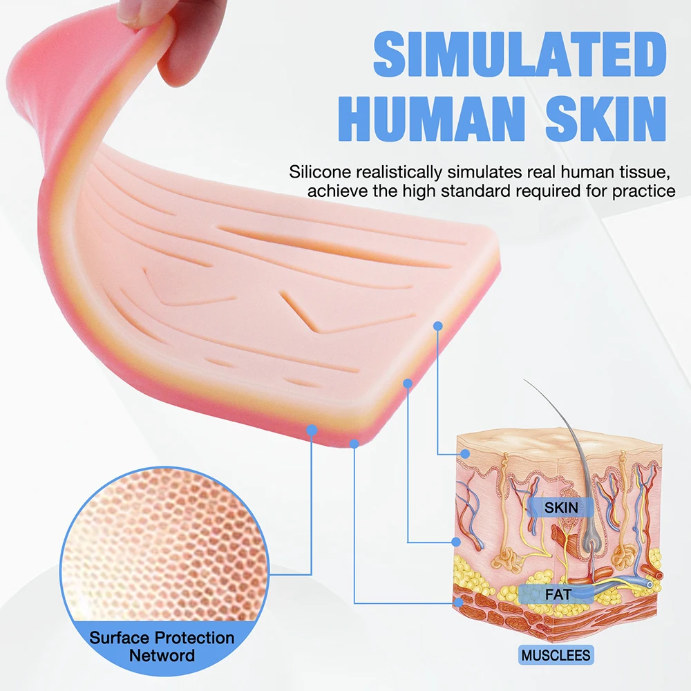 مجموعة أدوات تدريب خياطة الجلد المصنوعة من السيليكون للجروح الجراحية للتدريب على الممارسة الطبية والخياطة الصدمية وممارسة استخدام الجلد #4