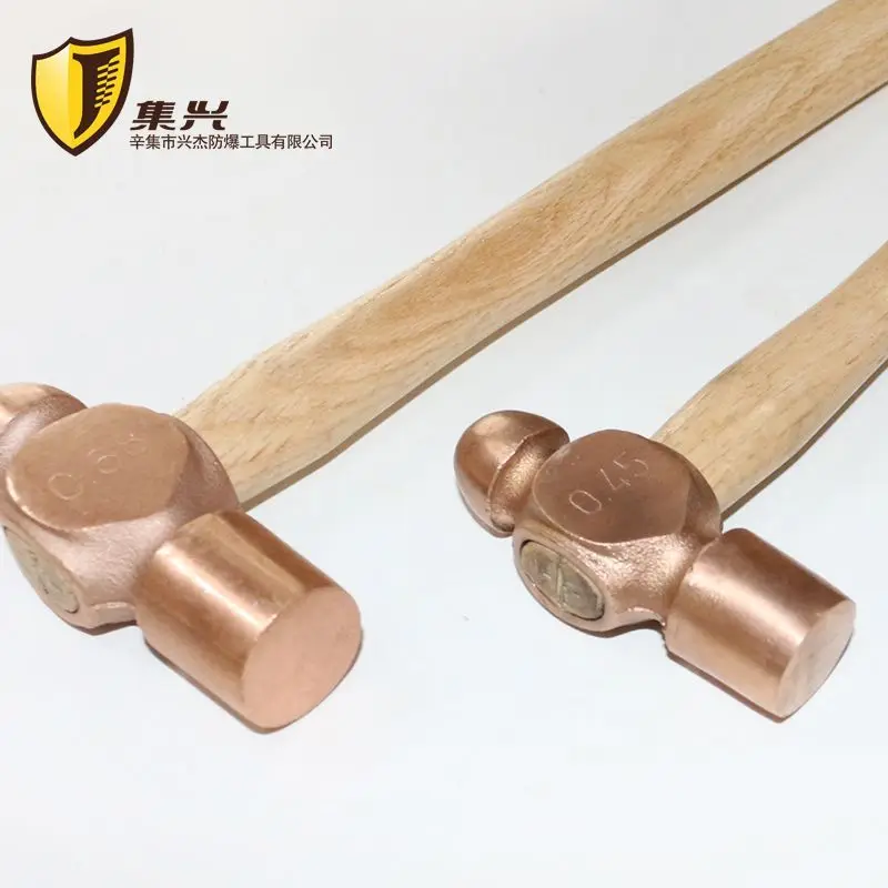 مطرقة رأس دائرية من النحاس بمقبض خشبي ، مطرقة يدوية من النحاس ، 1P ، 2P ، 3P