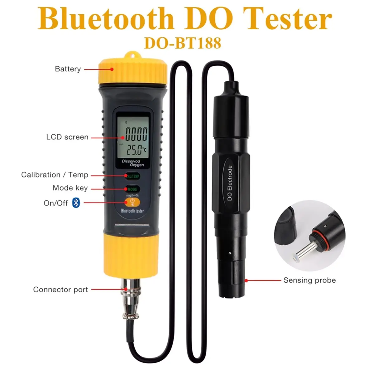 FUA@ Bluetooth DO Tester ATC 0-199.9% Oxygen Contents Detector Digital Dissolved Oxygen Meter Smart Water Quality Minitor