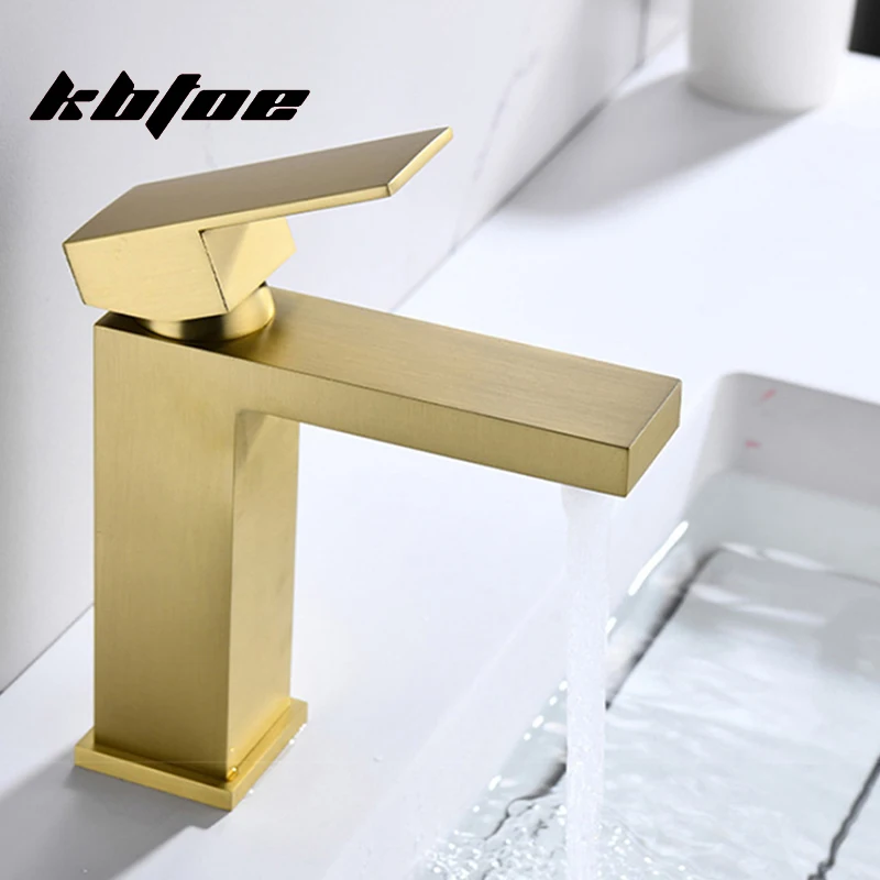 Brushed/Black Bathroom Wash Basin Faucet Single Hole Deck Mounted Hot Cold Water Toilet Vanity Mixer Tap Square Stainless Steel