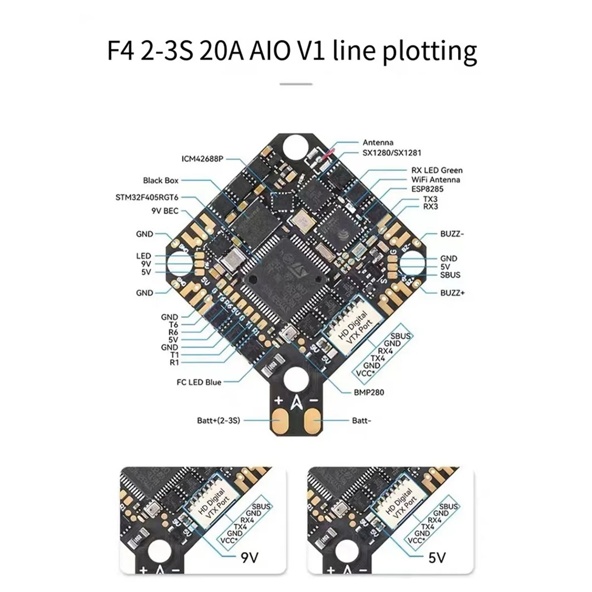 For BETAFPV F4 2-3S 20A AIO FC V1 Module for Pavo Pico Brushless Whoop Quadcopter HX115 SE Toothpick Drones