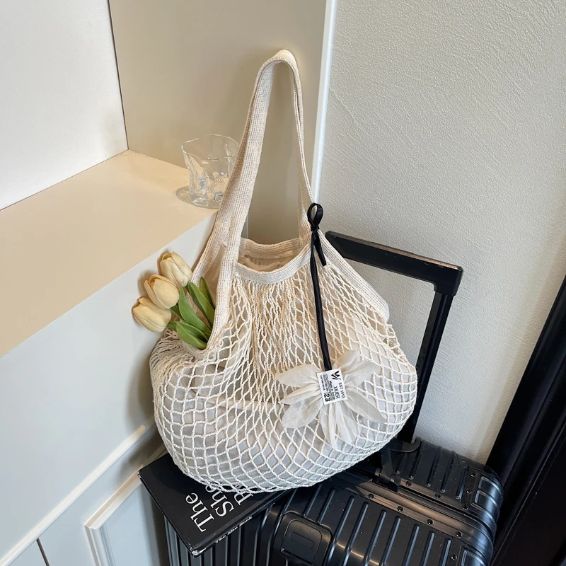 

Fashionable Hollow Shoulder Bag Casual Simple Large Capacity Beach Bag Casual Solid Color Versatile Tote Bag Niche Women's Bag