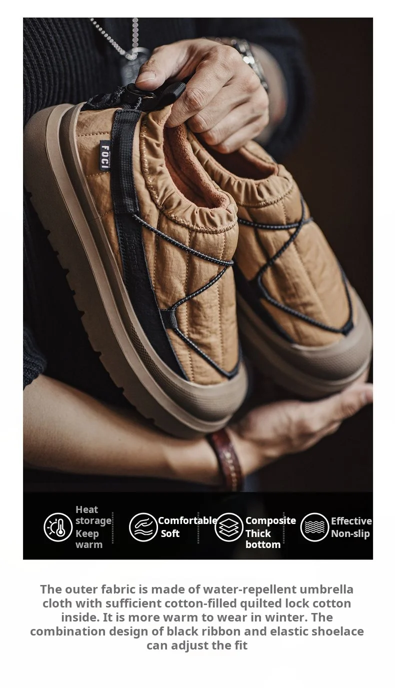 Maden Casual Men's Fleece Lining Snow Low Top Boots Non-Slip Thick Sole Shoes Winter Warm Waterproof Outdoor Camp Hiking Shoes