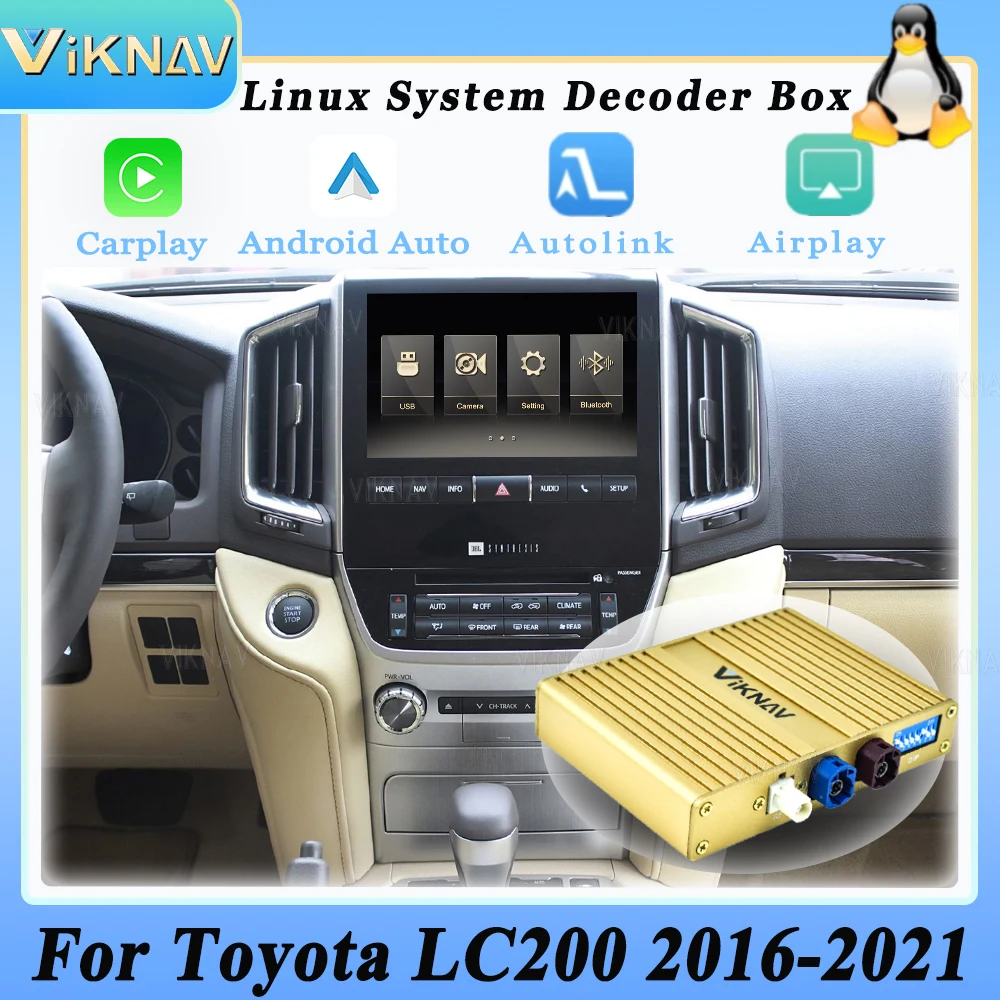 Viknav Linux For Toyota LC200 2016-2021 OEM Car Screen Upgrade Decoder Box MuItimedia Wireless Apple CarPlay Android Auto