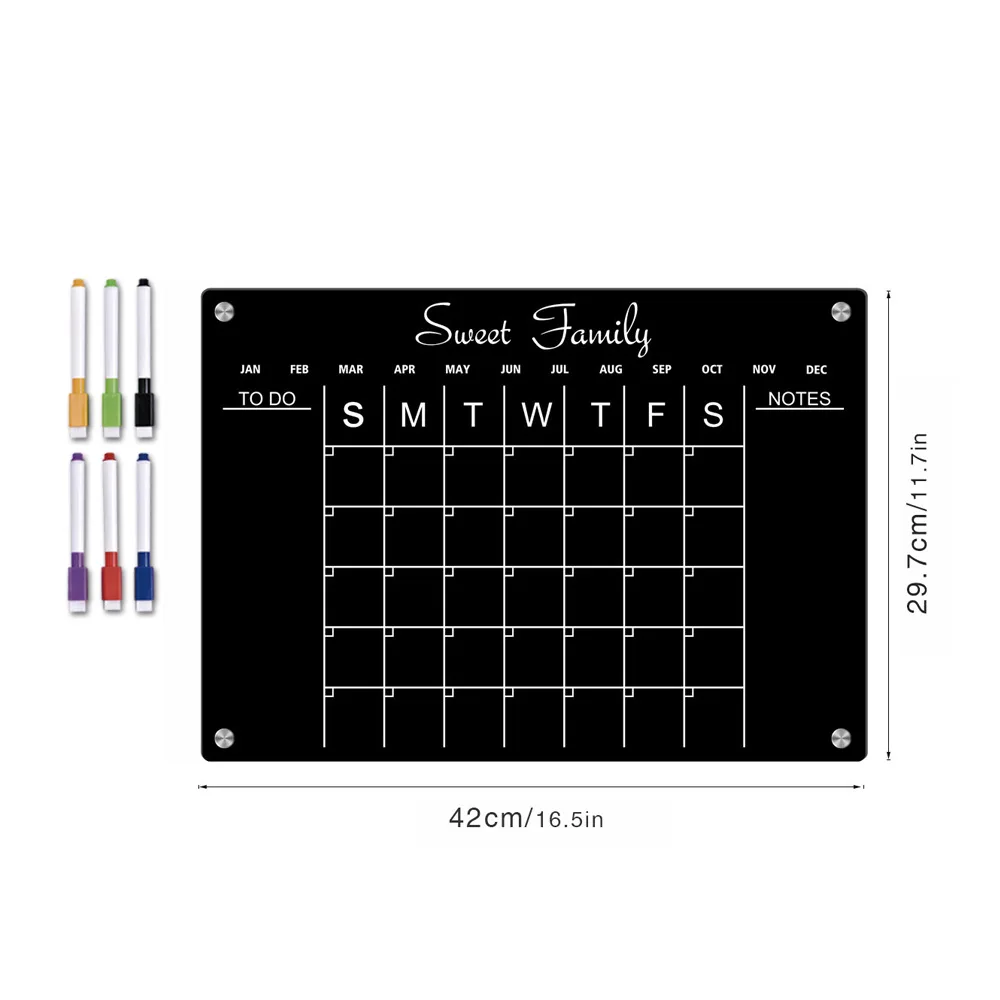 Acryl magnetische Kühlschrank platte schwarzer Planer täglich wöchentlich monatlich Zeitplan Kühlschrank Magnet trocken abwisch bar für Home School Office