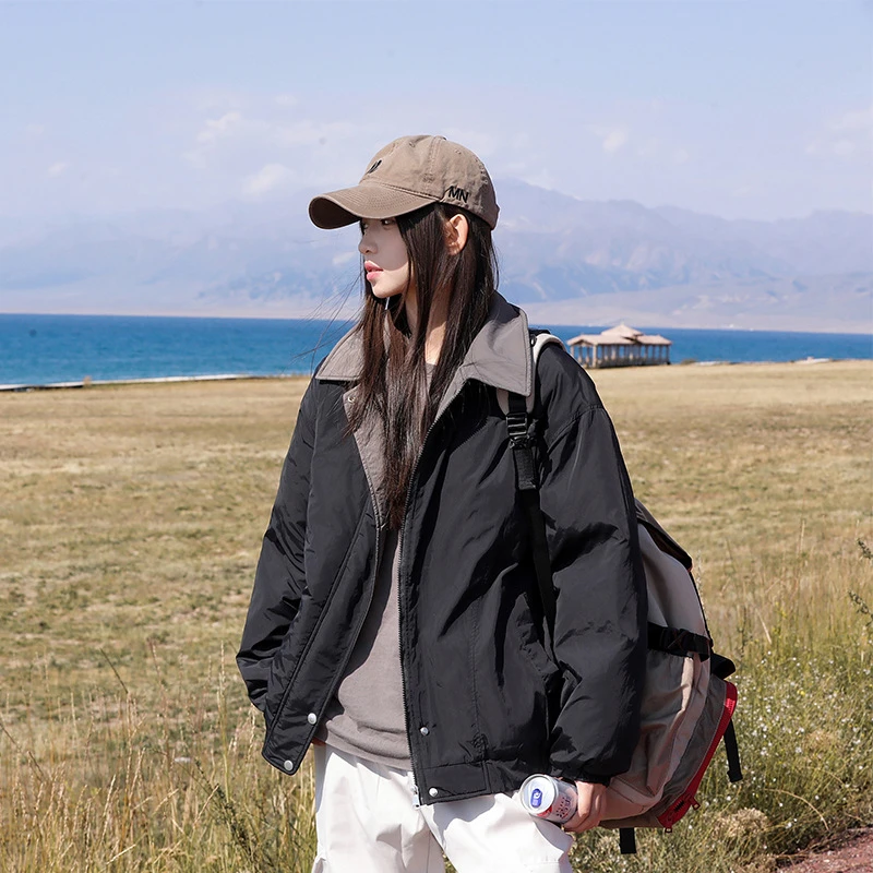 

Весенне-осенняя легкая хлопковая куртка, повседневные женские пальто, свободные универсальные студенческие хлопковые одежды с лацканами и длинными рукавами, модный топ