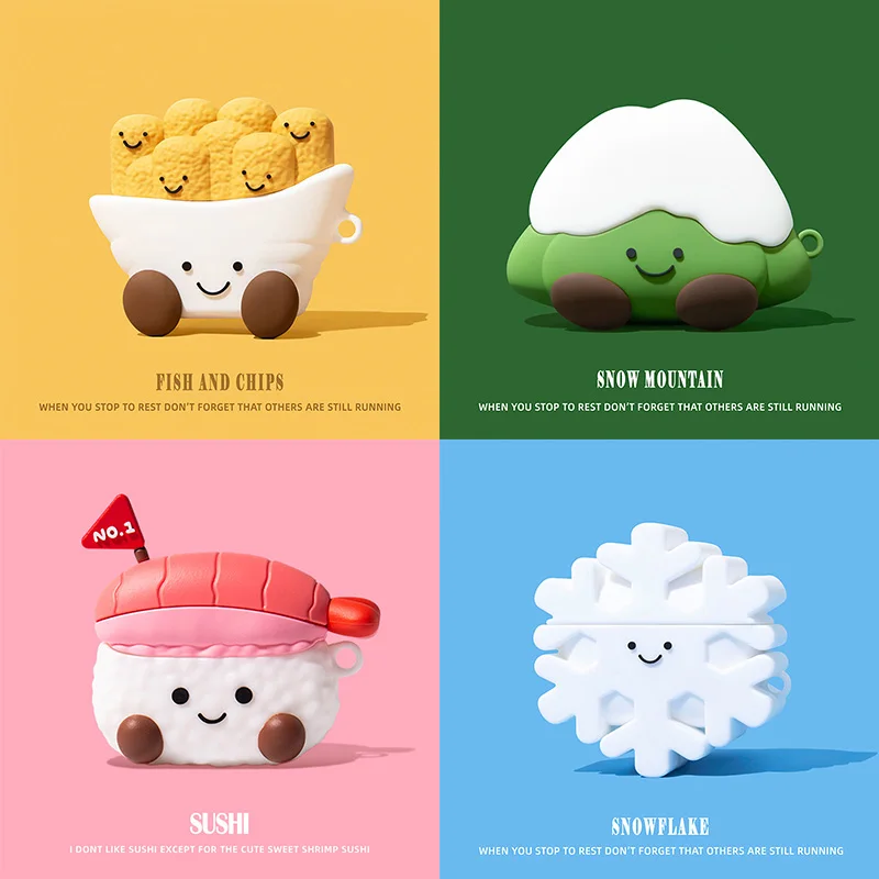Funda bonita de dibujos animados de Sushi 3D para AirPods 4 2024, funda para auriculares inalámbricos Bluetooth para AirPods 3 2 1, caja de carga para AirPods Pro 2