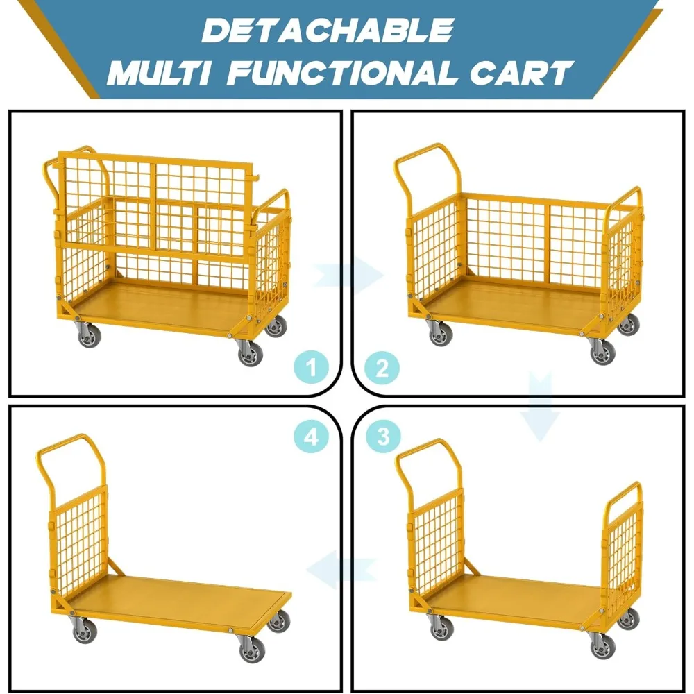 شاحنة منصة شديدة التحمل 5 في 1 مع قفص عربة يد مسطحة دوللي لتخزين كشك الغسيل والبقالة 1800 رطل #4