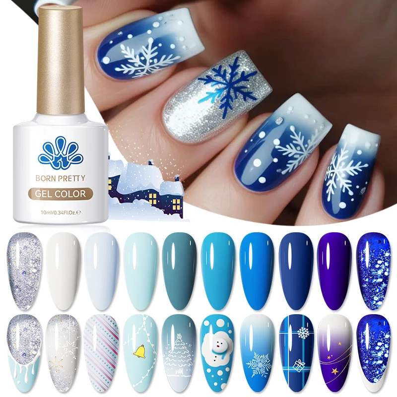 BORN PRETTY 10ml flocons de neige de noël Gel vernis à ongles couleur bleue Semi Permanent tremper UV LED vernis à ongles manucure