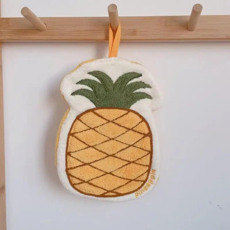 ผ้าเช็ดหน้าลายการ์ตูนผลไม้ ผ้าเช็ดมือแบบแขวน ซึมซับน้ำได้ดี ผ้าขนหนูสำหรับห้องน้ำ ผ้าขนแกะปะการัง หนานุ่ม