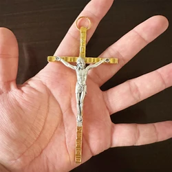 Golden Saint Benedict Benedictine Protection Wall Crucifix Cross with Jump Ring Catholic San Benito Medalla Prayer Decoration