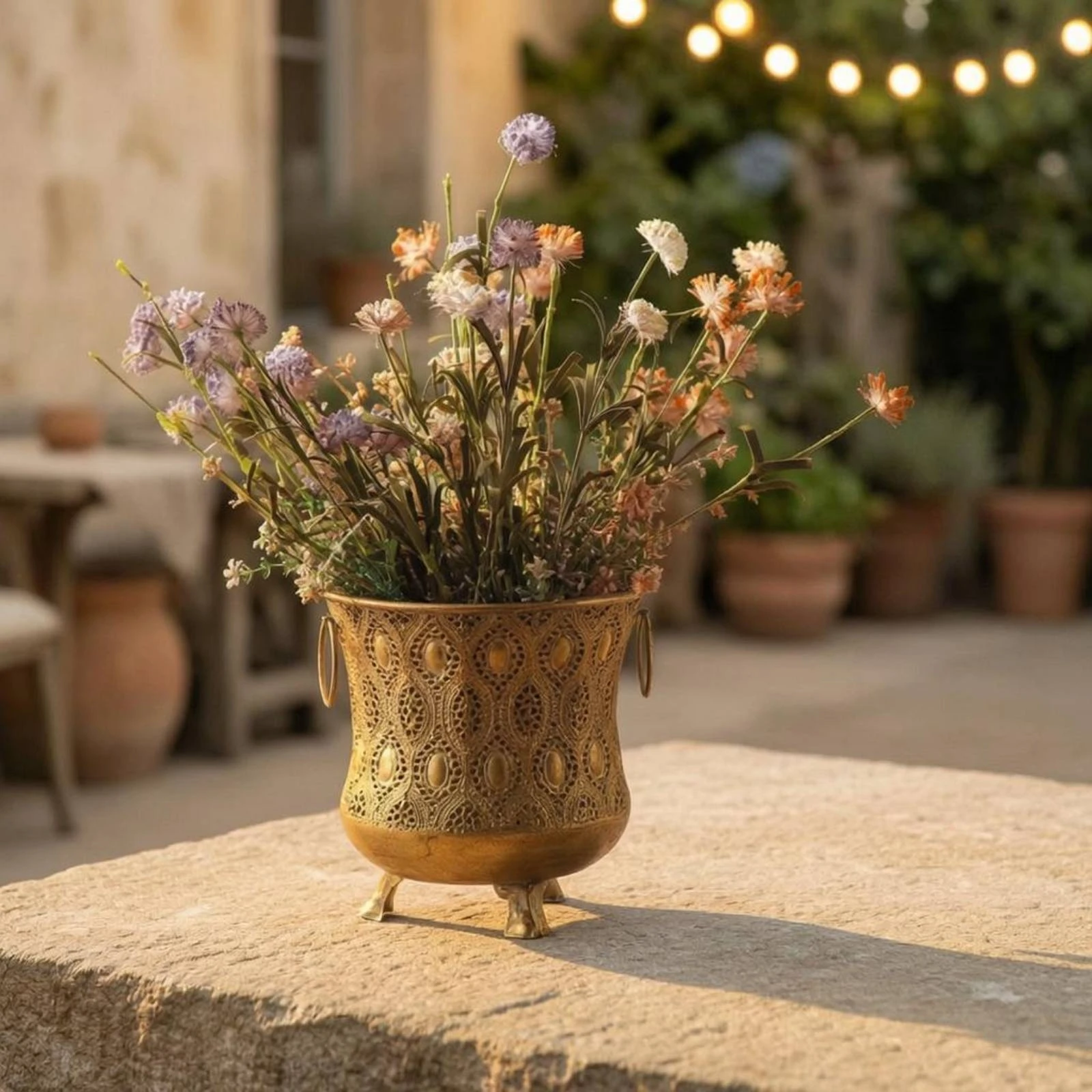 Lace Metal Flower Pot Retro Vintage Metal Flower Pot Shabby Chic Planter Rounded Cylindrical