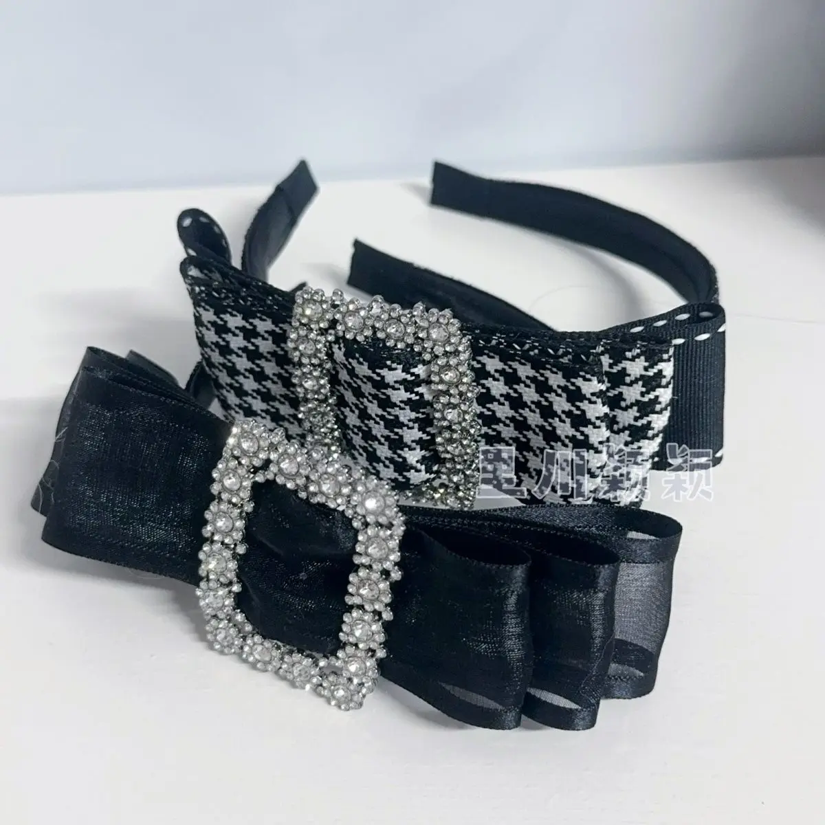 

Japanese Plaid Bow Rhinestone Square Buckle Yarn with Hair Accessories Girl Lolita Sweet Delicate Gothic Headbands for Women