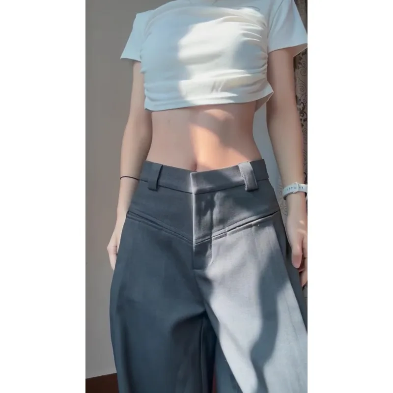 Lazy wind drape gray suit pants casual pants women's spring high waist wide leg pants straight trousers mopping
