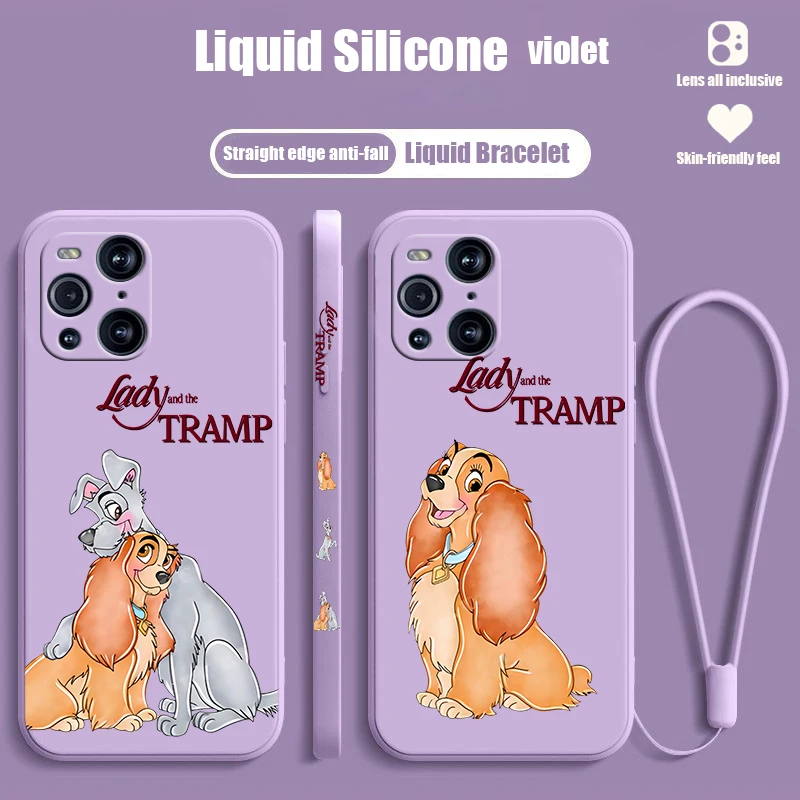 Disney Dog Lady And Tramp For OPPO Find X6 X5 X3 X2 Pro Lite Neo Liquid Left Rope Rope Silicone Cover Phone Case