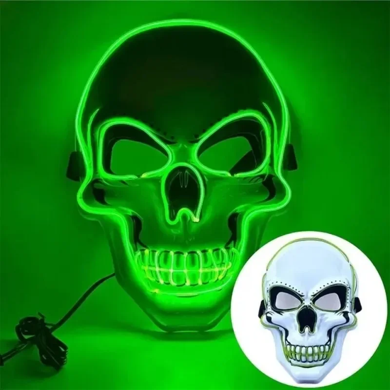 Máscara de neón LED luminosa para fiestas, máscara divertida de The Purge Election Year, máscara genial para festivales, cosplay, disfraz, suministros que brillan en la oscuridad, esqueleto.