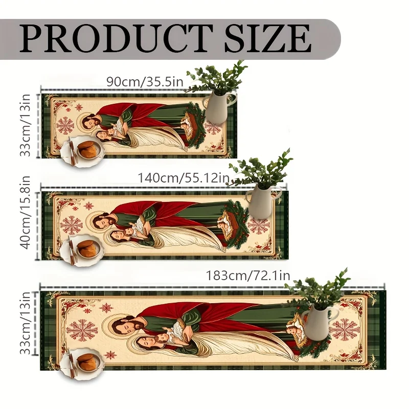 قطعة واحدة، مفرش طاولة ميلاد العائلة المقدسة - ديكور طاولة عيد الميلاد الديني #4