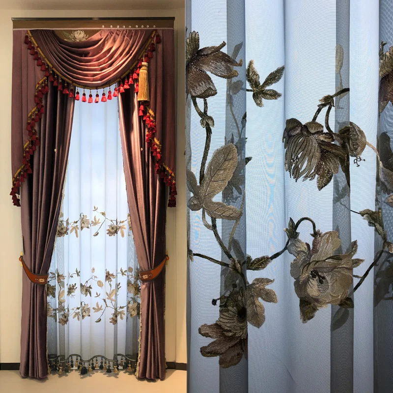 

Custom Gorgeous American garden window screen bedroom shade purple velvet cloth blackout curtain tulle valance drape C2099