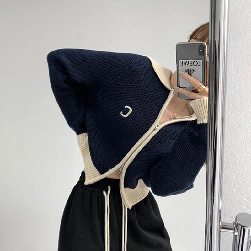 MEXZT Y2K Knitted Cardigan Women Patchwork Cropped Sweater Coat Vintage Embroidery Knitwear Jackets Korean Jumper Outerwear Tops