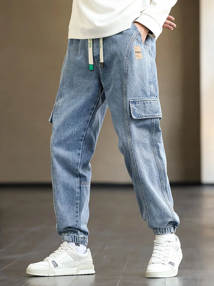 

Plus Size Men's Cargo Jogger Jeans Hip Hop Streetwear Fake Pockets Stretched Cotton Casual Denim Pants Baggy Jean Trousers 8XL